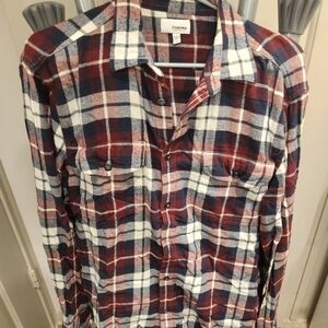 Sonoma Men's Casual Red and Navy Plaid Shirt